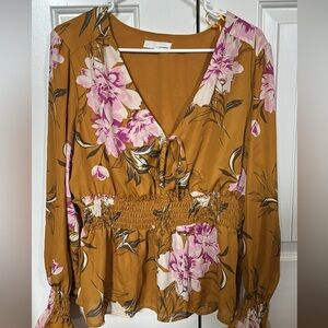 Floral V-Neck Smocked Blouse